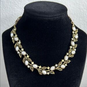 Lisner Vintage Gold and White Leaf Necklace